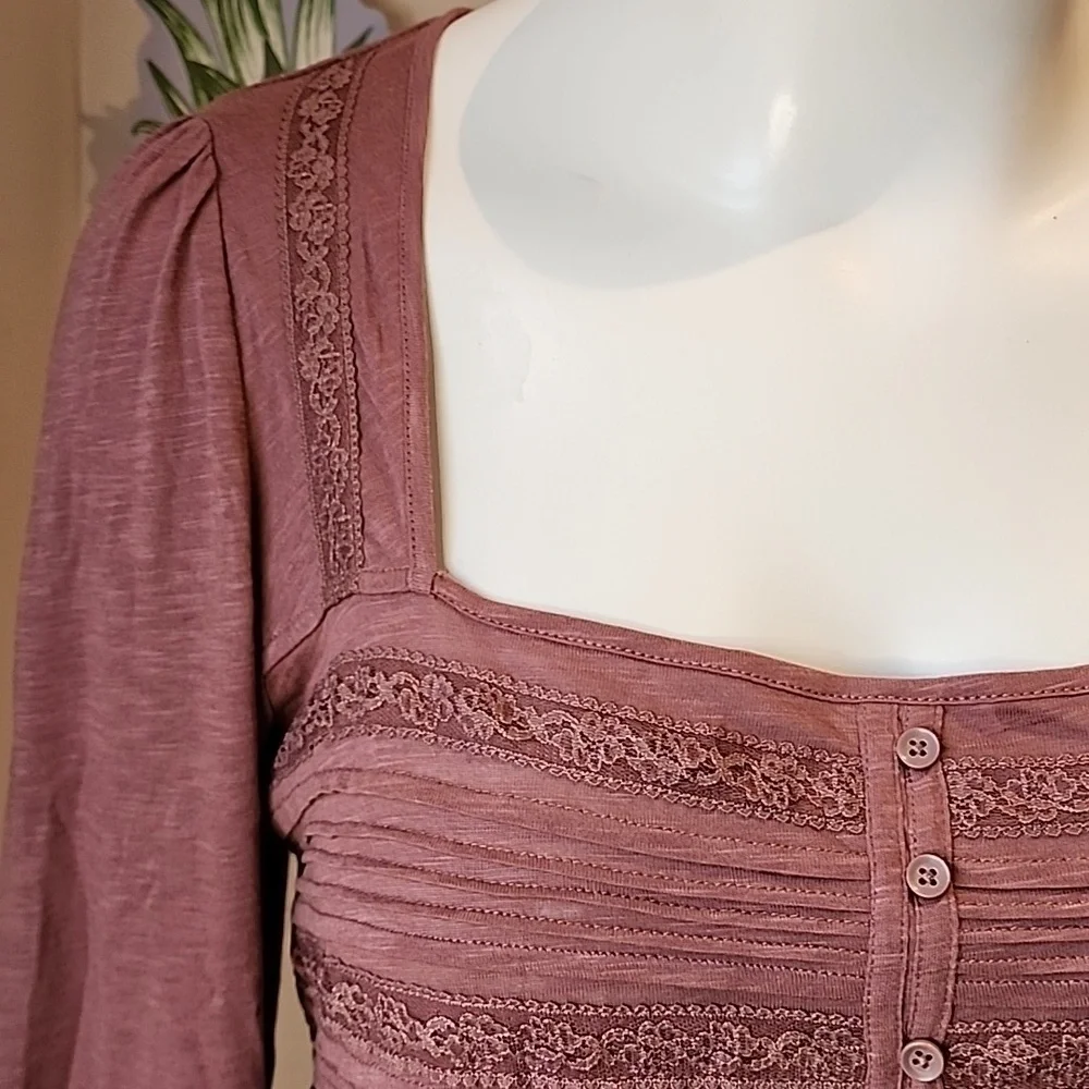Torrid - Cotton Modal Slub Square Neck Pintuck Top in Rose Taupe - Picture 4 of 14